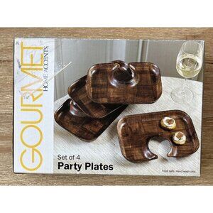 Home Accents Gourmet Party Plates Wood Parquet Hands Free Set of 4 Vintage